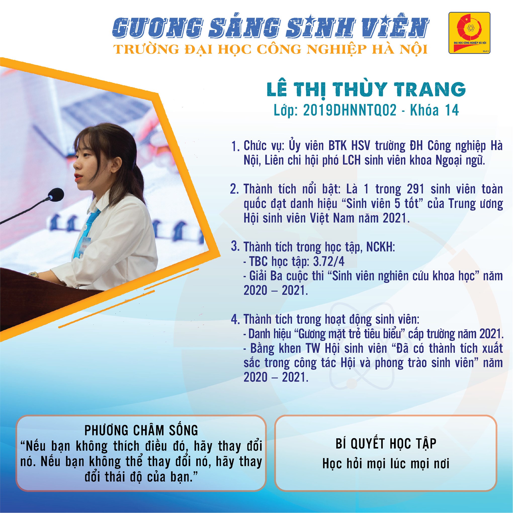 Lê Thị Thùy Trang - SV 5 tốt cấp Trung ương năm 2021: Hãy học hỏi mọi lúc, mọi nơi!
