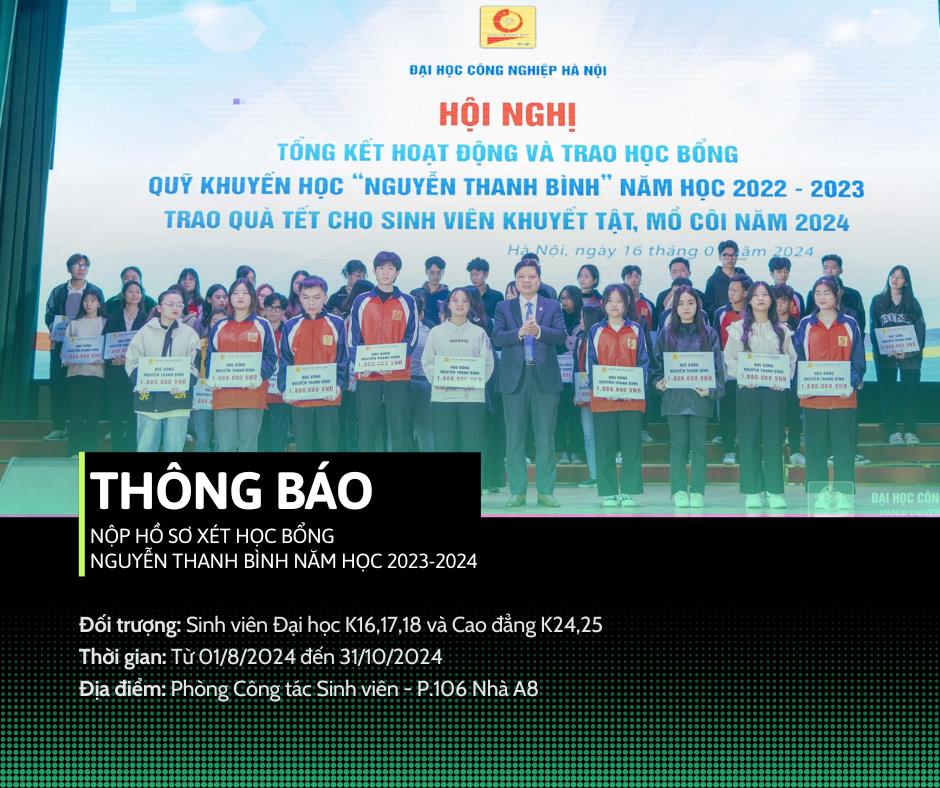 THÔNG BÁO NỘP HỒ SƠ XÉT HỌC BỔNG NGUYỄN THANH BÌNH NĂM HỌC 2023-2024