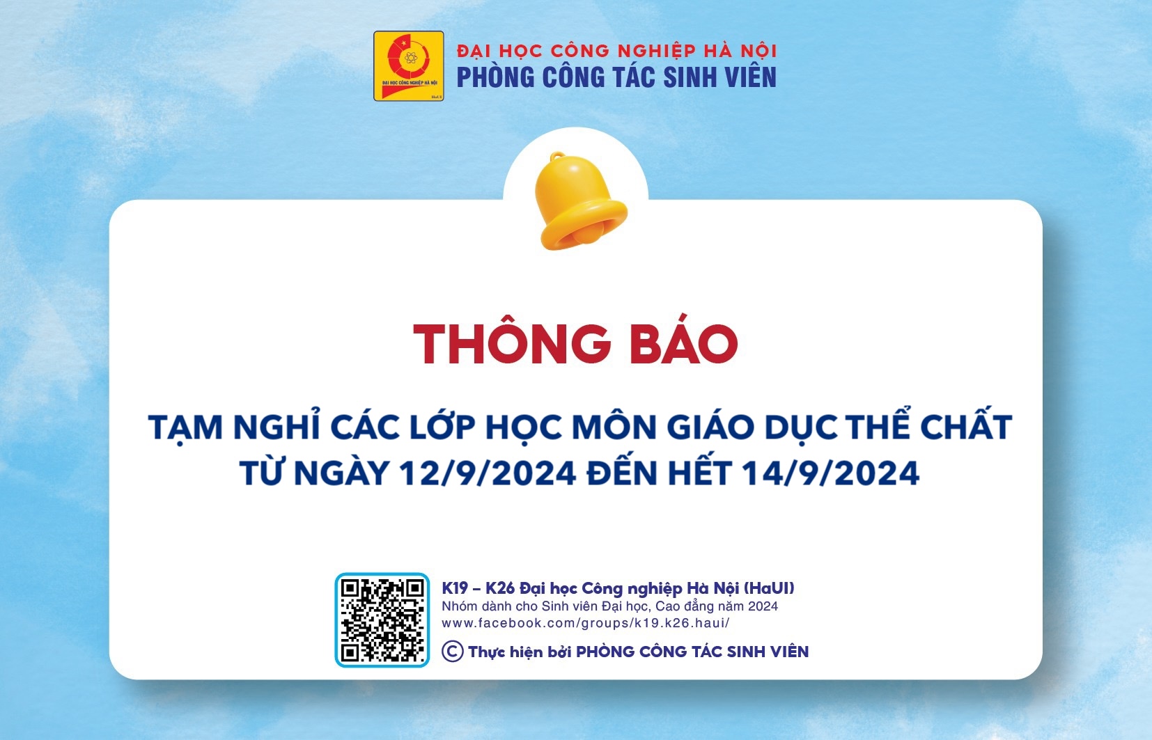 THÔNG BÁO HỌC TRỰC TUYẾN VÀ TẠM NGHỈ CÁC LỚP GIÁO DỤC THỂ CHẤT