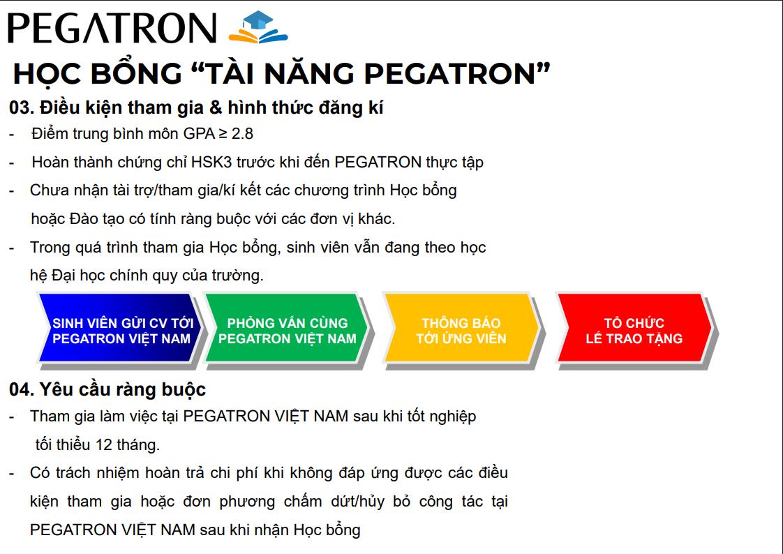 Hội thảo giới thiệu chương trình học bổng, định hướng nghề nghiệp và tuyển dụng của Công ty TNHH Pegatron Việt Nam - Thứ 6, ngày 15/05/2026