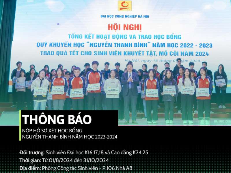 THÔNG BÁO NỘP HỒ SƠ XÉT HỌC BỔNG NGUYỄN THANH BÌNH NĂM HỌC 2023-2024