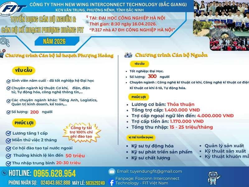 Tổ chức Hội thảo việc làm và tuyển dụng trực tiếp của Công ty TNHH New Wing Interconnect Technology (Bắc Giang) - ngày 16/4/2026